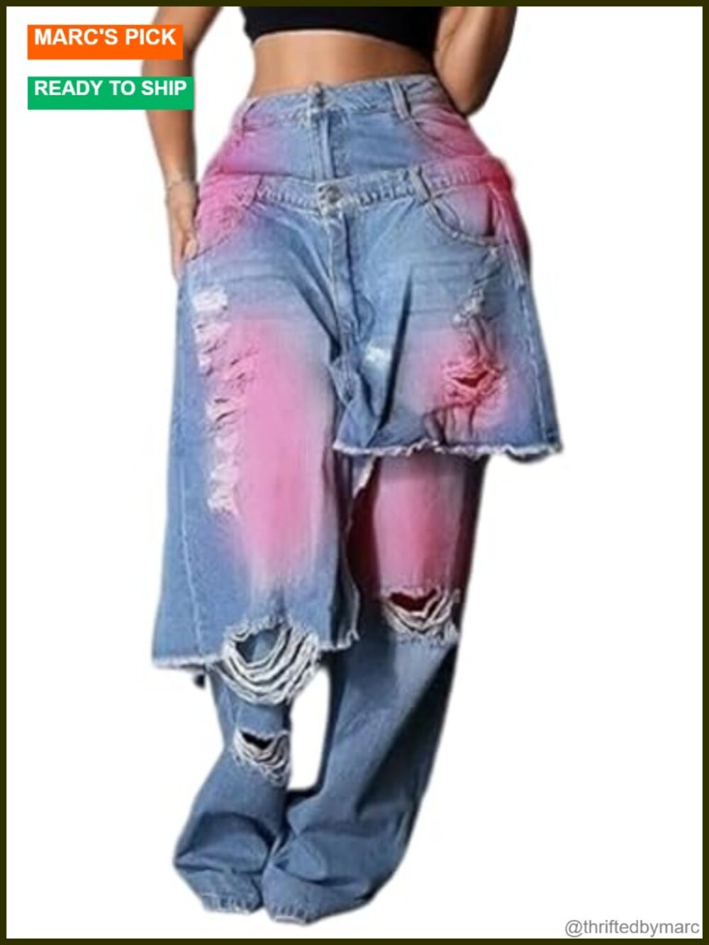 Women's Ripped Baggy High Waist Wide Leg Patchwork Streetwear Jeans